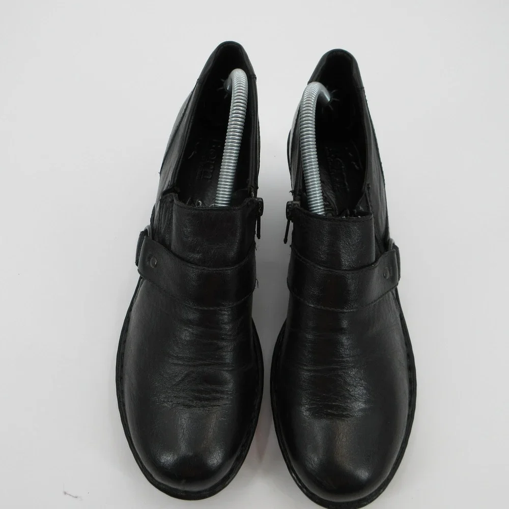 Born Black Leather Platform Ankle Booties Block Heel Shooties D14403 Size 11